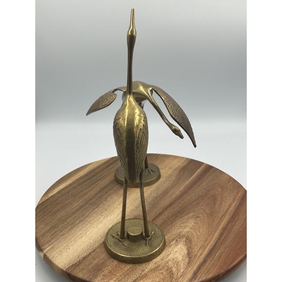 Solid Brass Crane Heron Egret Bird Figurines Pair Sculptures Textured Set of 2 - Picture 7 of 11